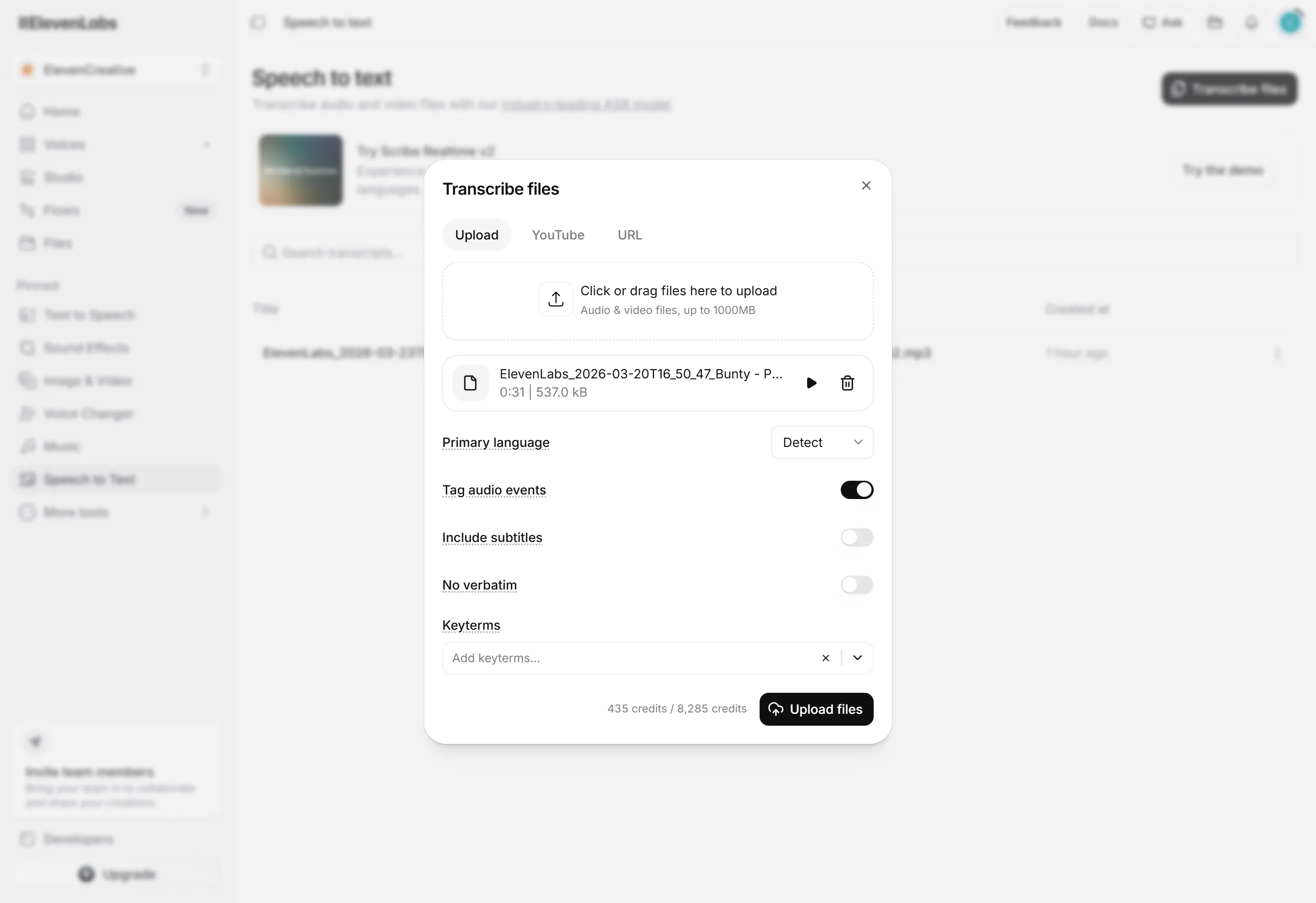 elevenlabs text to speech upload file