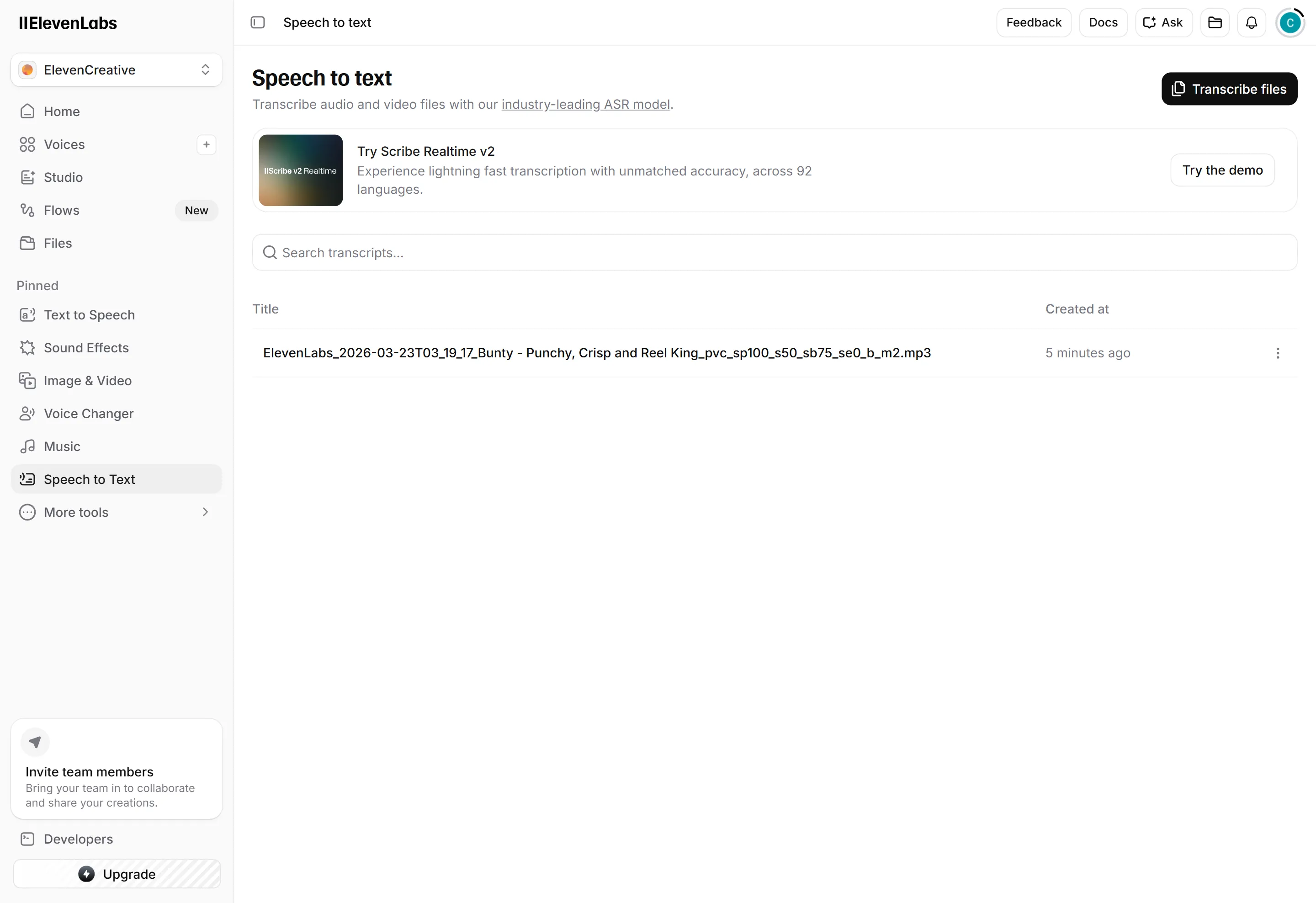 eleven labs speech to text