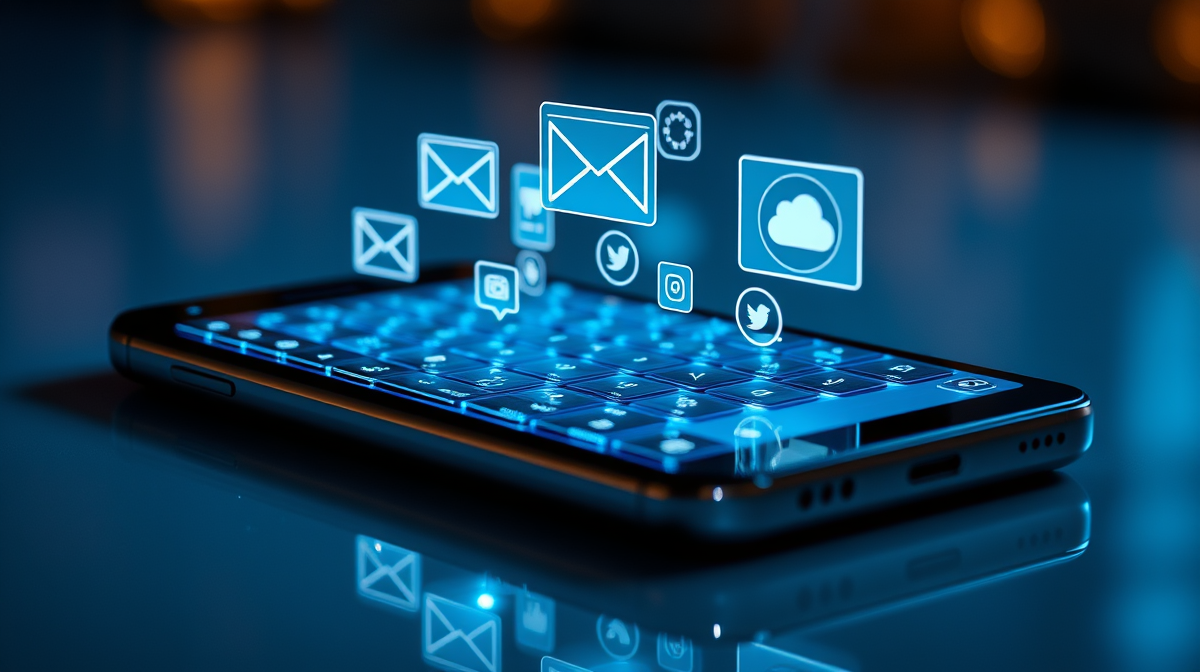 AI-powered keyboard on smartphone performing actions across apps