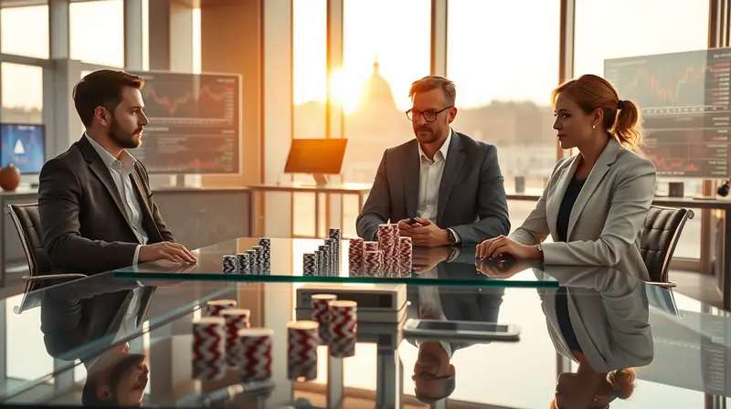 AI team in lab with poker chips and stock graphs