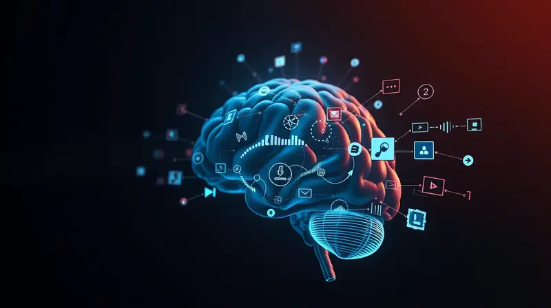 Media files and audio flowing into an AI brain, illustrating data used for AI training