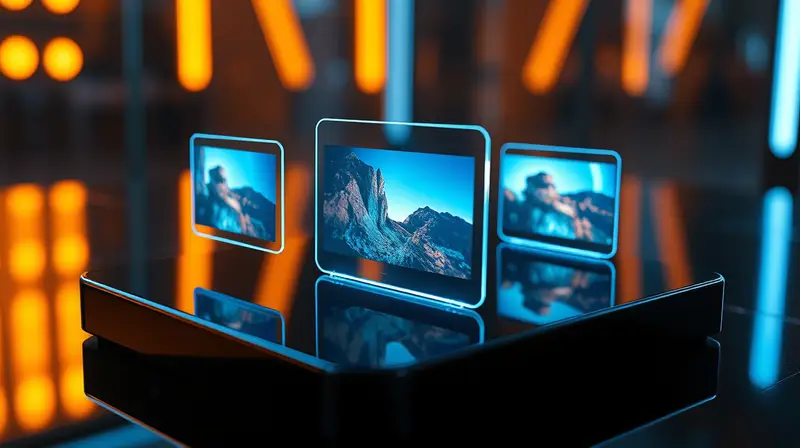 AI video generator interface with glowing holographic images on a sleek surface