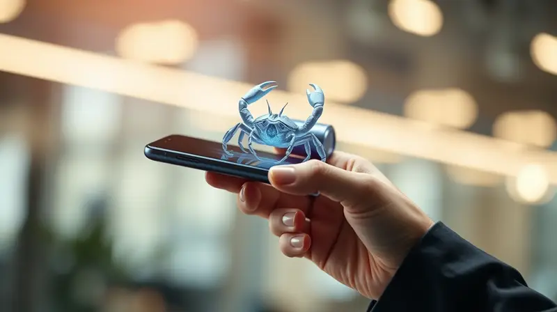 Phone with abstract AI crab symbolizing OpenClaw