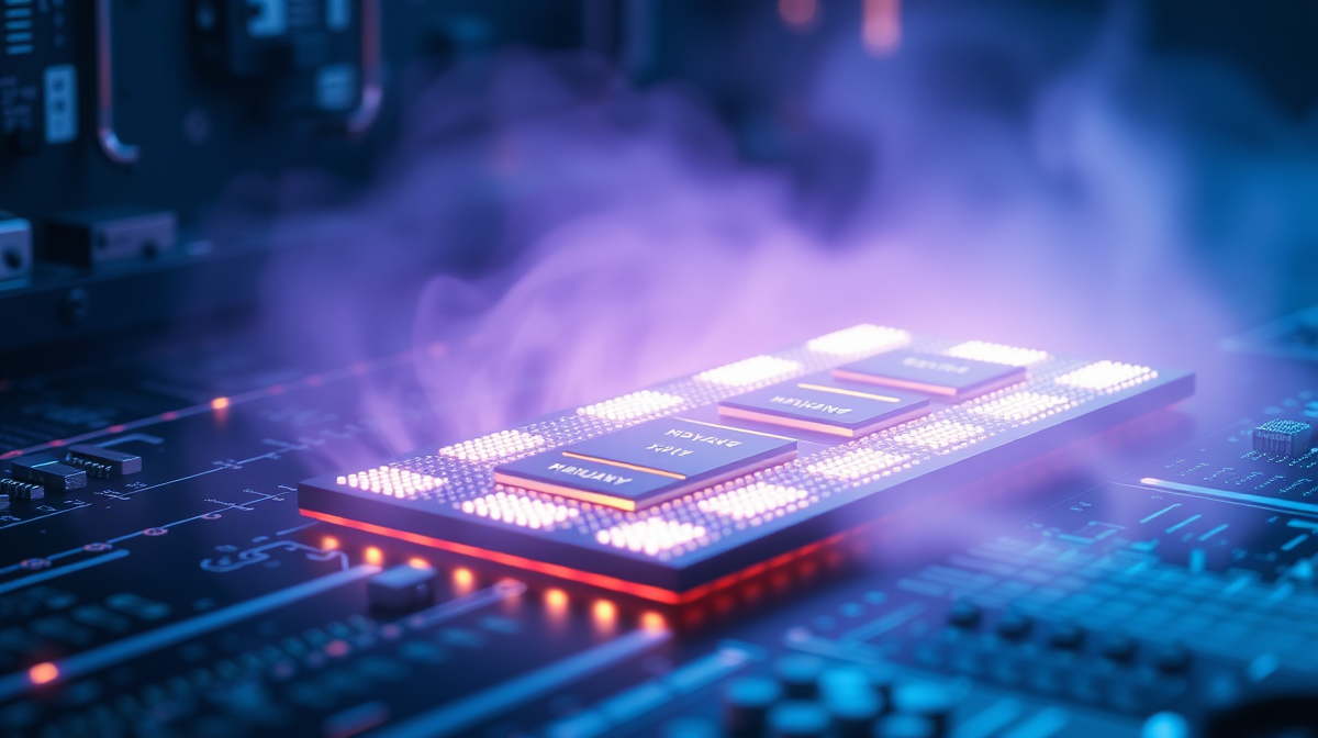 Silicon wafer with glowing memory chips symbolizing AI chip boom
