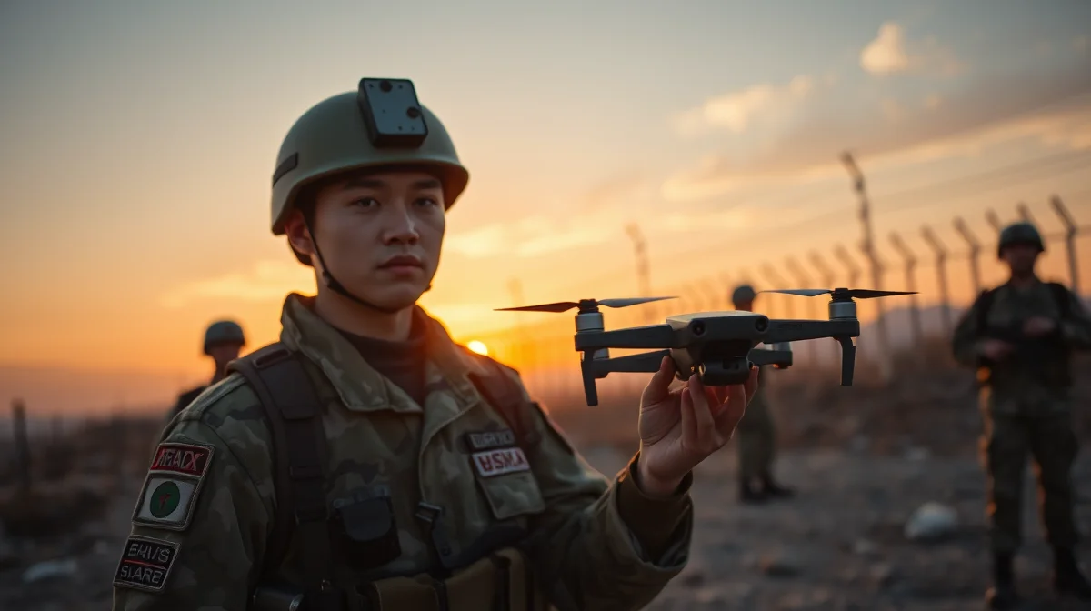 South Korean soldiers training with military drones on the border