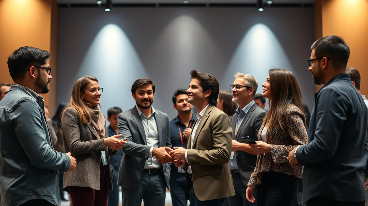 Founders and investors networking at a high‑tech summit