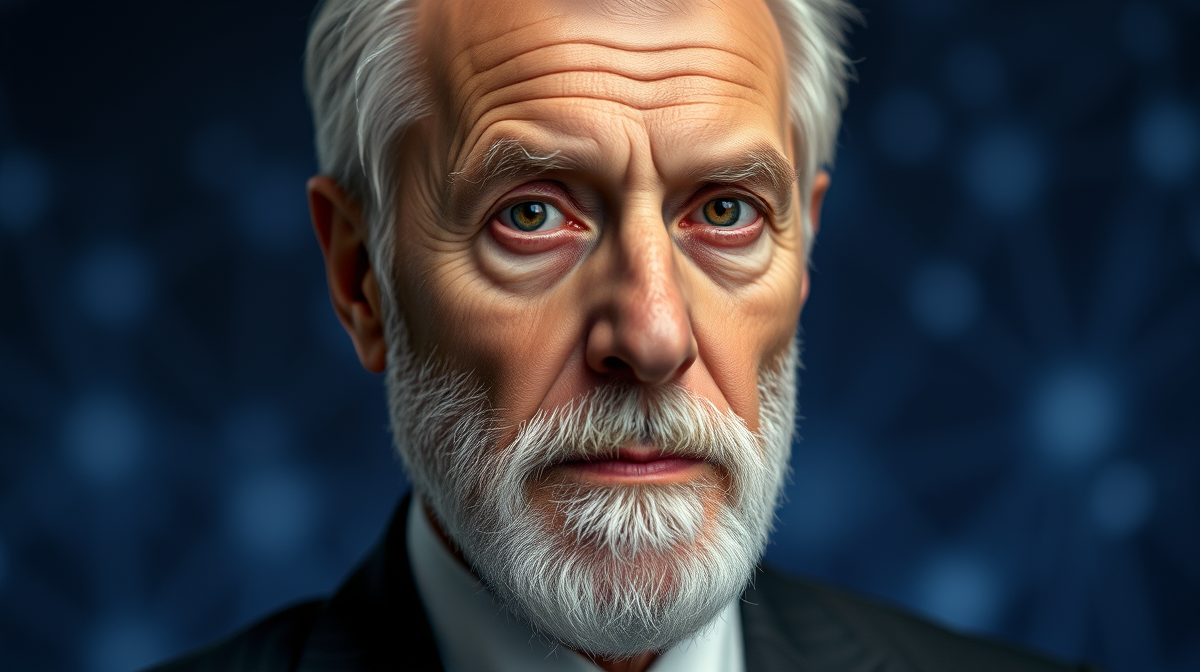 Vint Cerf speaking at conference with AI network backdrop