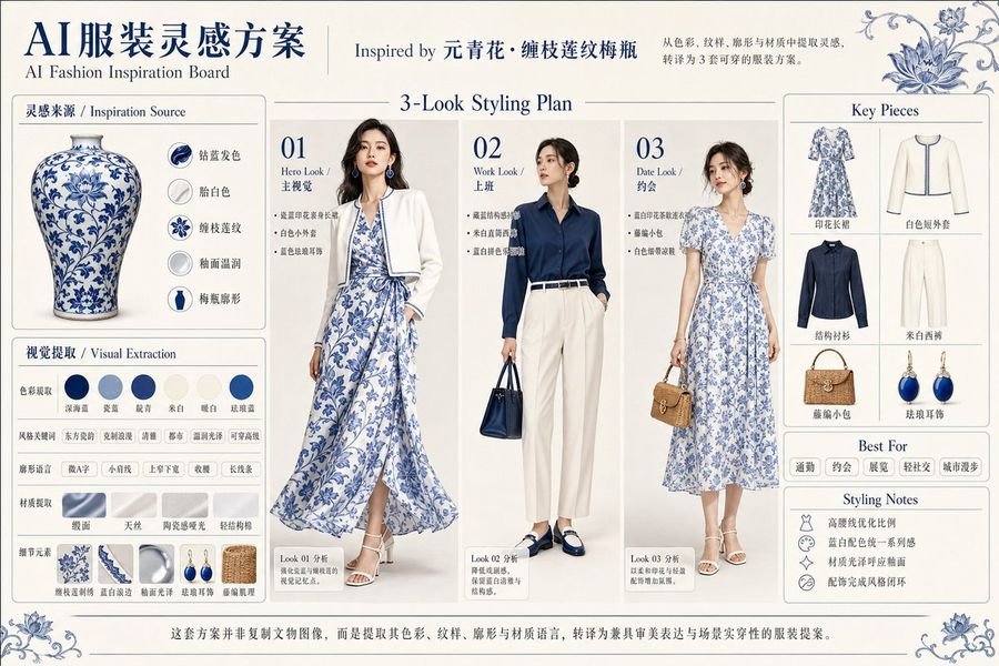 Blue Porcelain Fashion Inspiration Board
