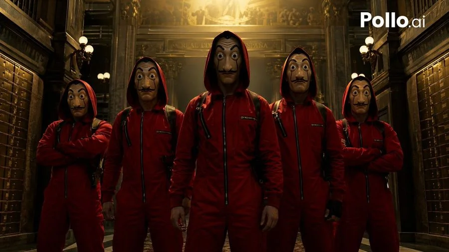 cinematic red heist team in bank slide 0 f0115d37d640