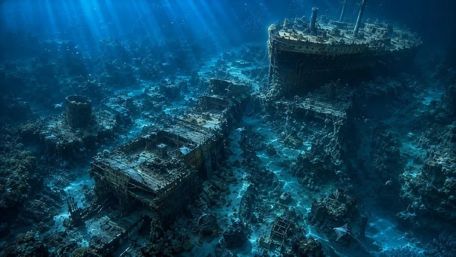 deep sea titanic shipwreck aerial view slide 0 ba67495bc845
