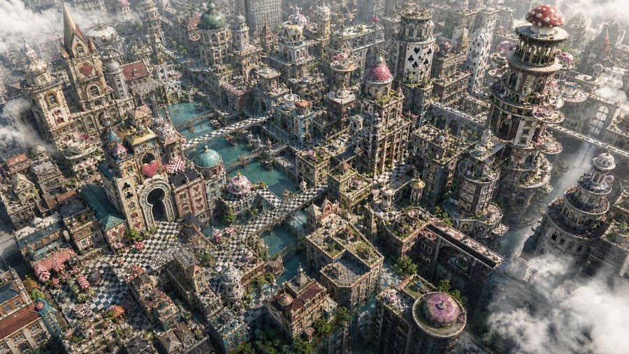 Fantasy Whimsical Downtown Aerial View