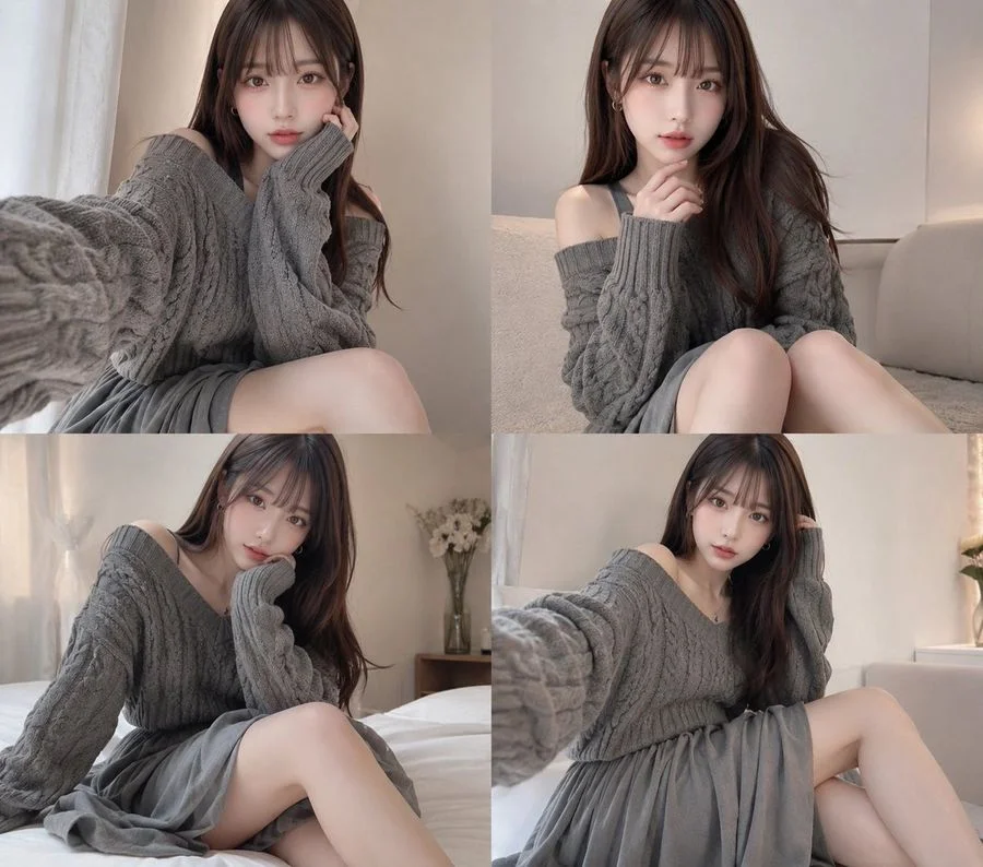 four panel cozy gray sweater selfie collage slide 0 d1198119409b