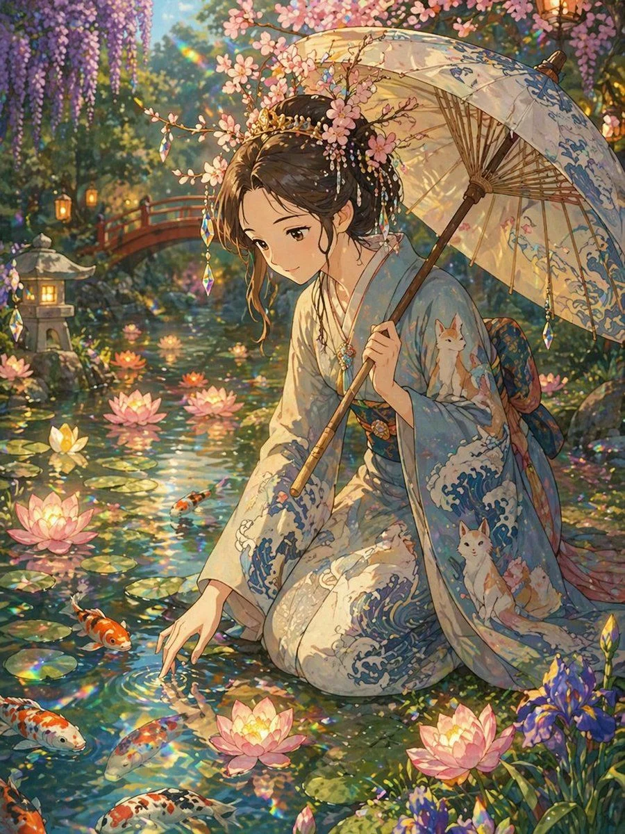 ghibli style princess and koi pond slide 0 4d4568643ce8