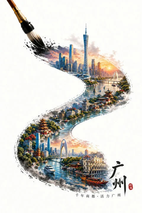 guangzhou ink brush travel poster slide 0 9ea4f958e41a