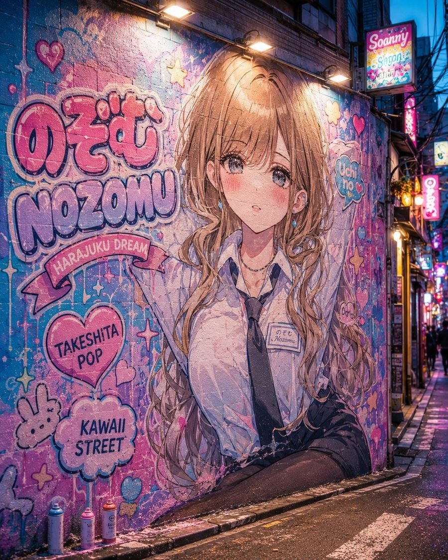 Harajuku Kawaii Graffiti Mural