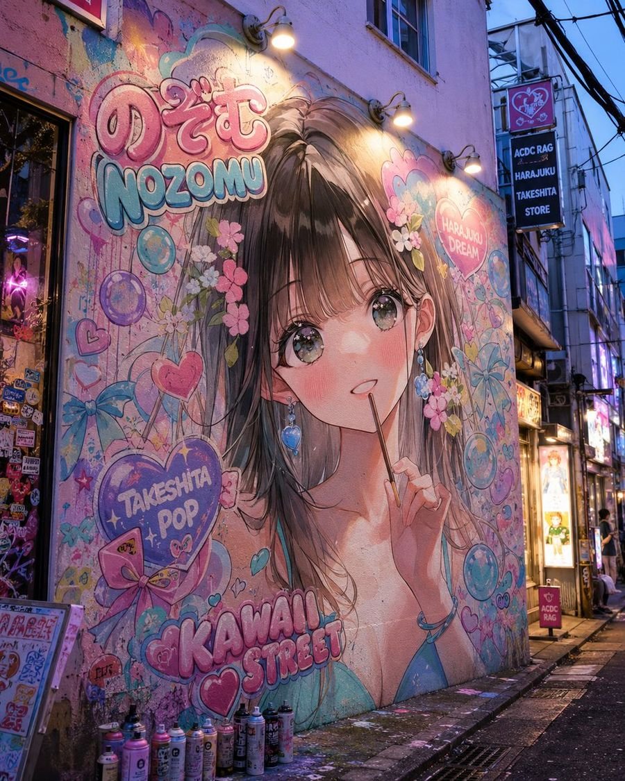 Harajuku Kawaii Graffiti Mural