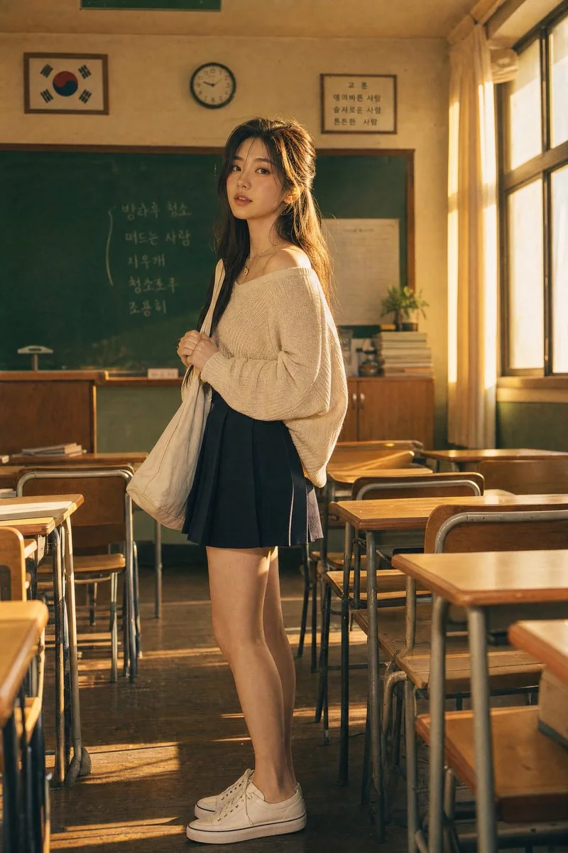 Realistic Korean School Classroom Portrait
