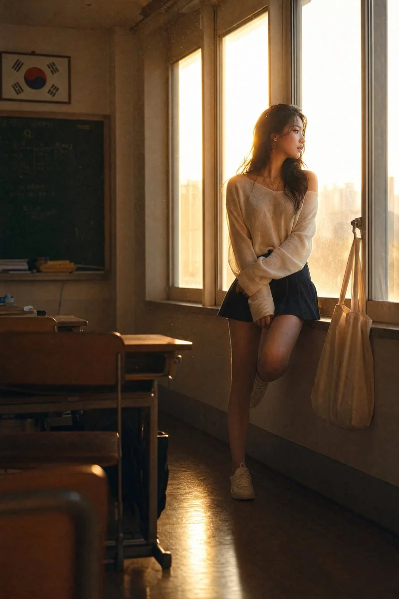 Realistic Korean School Classroom Portrait